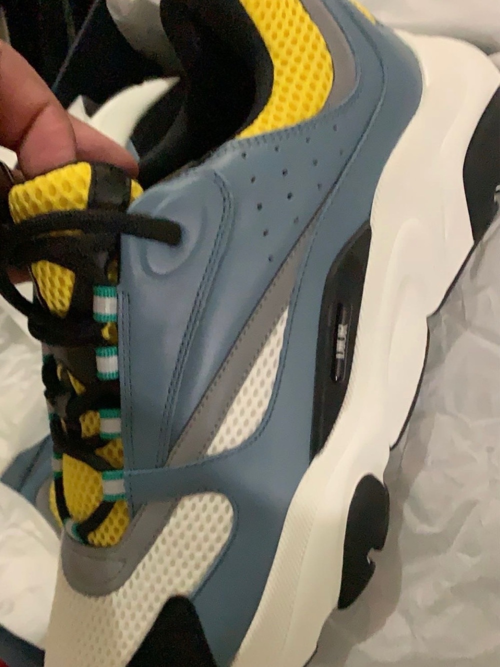 Dior Blue Yellow Black Mesh Leather Sneakers